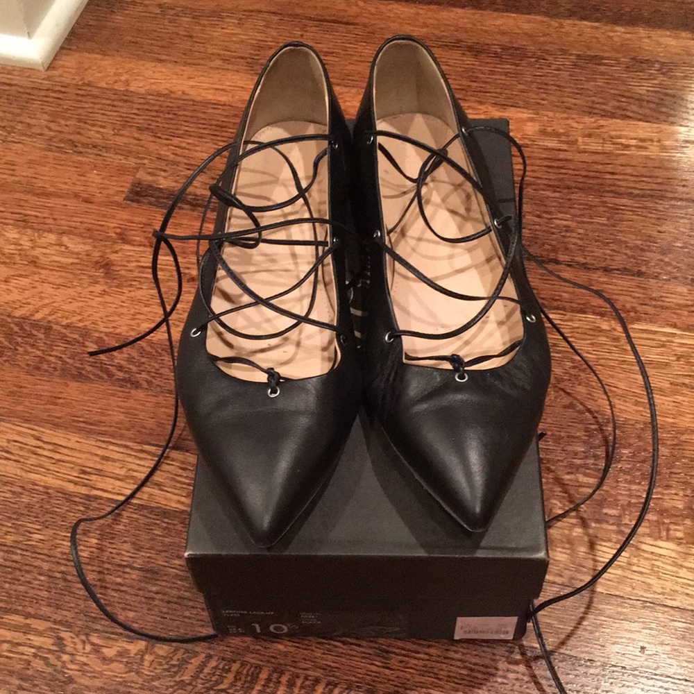 JCrew Black Leather Lace-Up Flats